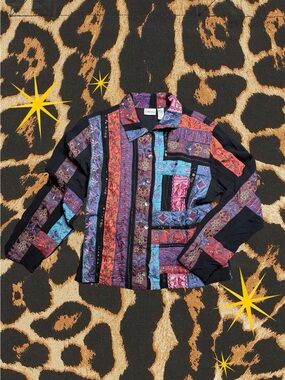 CHICO’S | Vintage Multicolor Embroidered Patchwork Button Shirt | Women’s Size 2